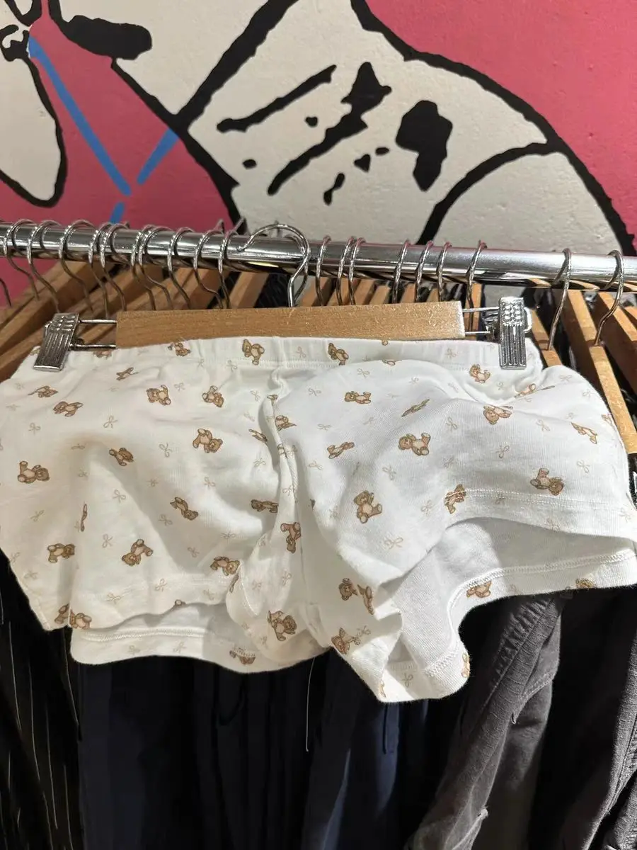 Little Bear Bow Print T-shirt Shorts 2 Pieces Set Women O-neck Slim Tee Elastic Waist Straight Short Pant Sweet Home Pajama Sets