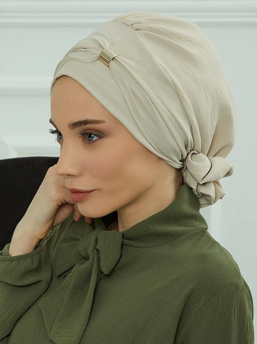 Muslim Solid Instant Turban Hat Hijab Women Caps Islamic Bandana Bonnet Fashion