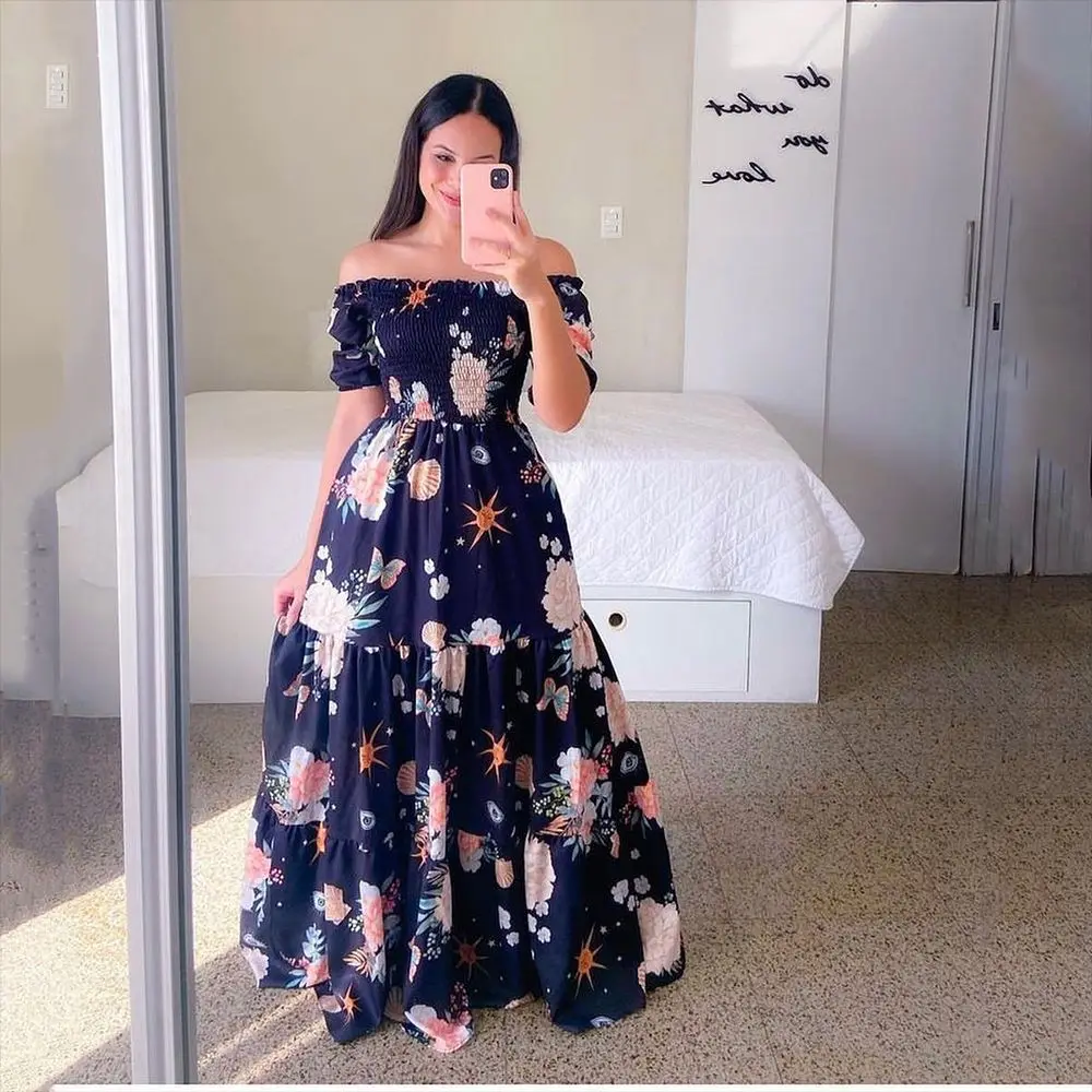 Woman Long Dresses for Flower Suspender Female Summer Party short Elegant Casual Boho Holiday Dress Girl Off Shoulder Lady Print