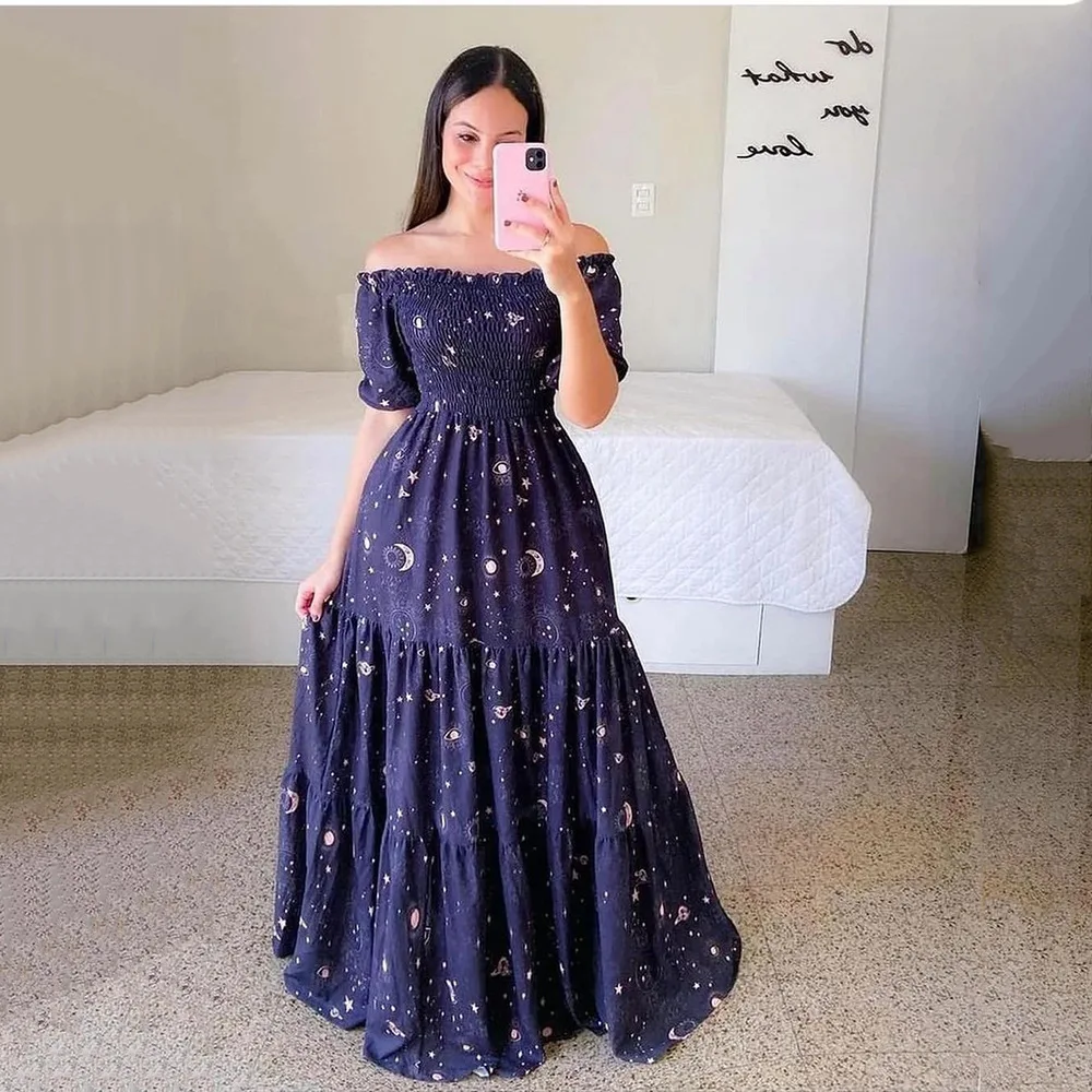 Woman Long Dresses for Flower Suspender Female Summer Party short Elegant Casual Boho Holiday Dress Girl Off Shoulder Lady Print