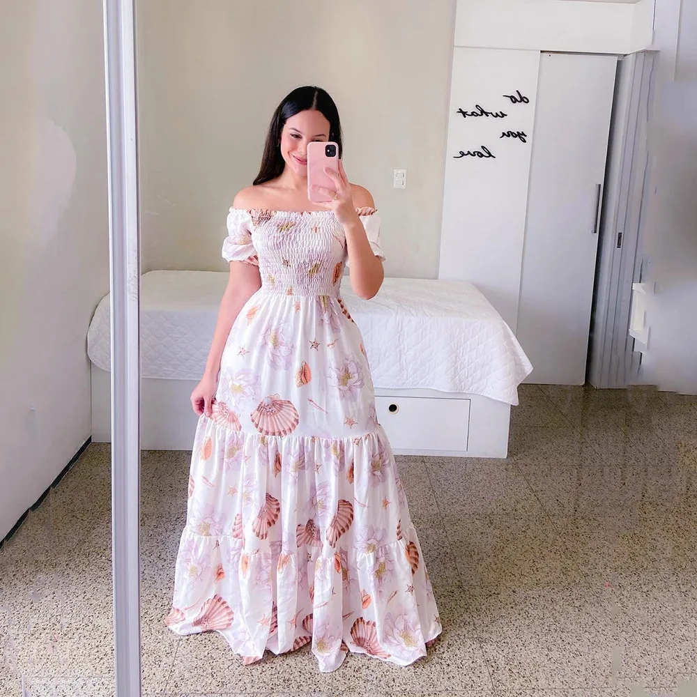 Woman Long Dresses for Flower Suspender Female Summer Party short Elegant Casual Boho Holiday Dress Girl Off Shoulder Lady Print