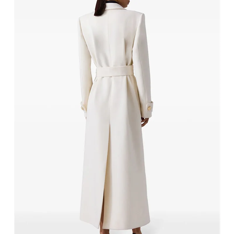 Winter Warm Women Woolen Coat Fashion White Turn-Down Collar Long Wool Coat With Belt