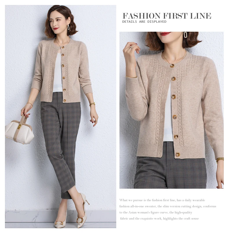 2025 New Round Neck Autumn Winter Knitted Cardigan Middle Aged Mother Knitwears Buttons Women's Sweater Coat свитер жен