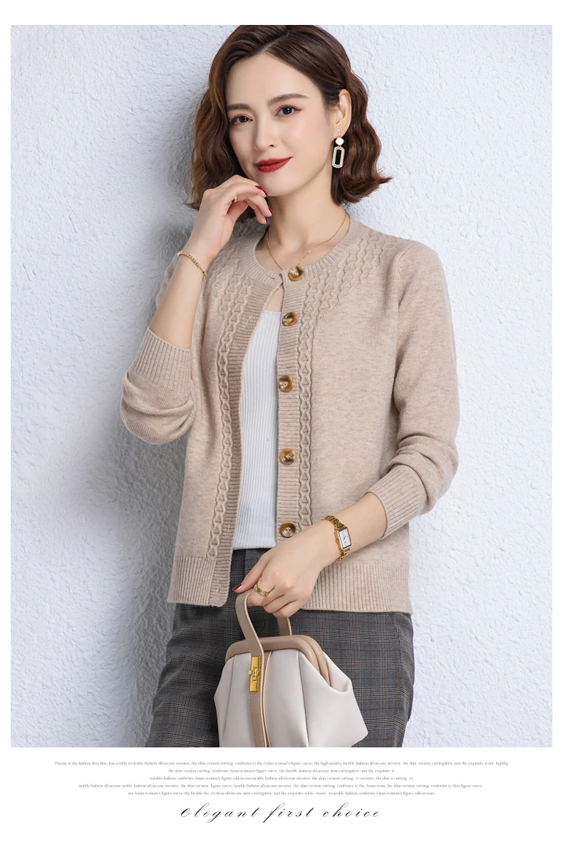2025 New Round Neck Autumn Winter Knitted Cardigan Middle Aged Mother Knitwears Buttons Women's Sweater Coat свитер жен