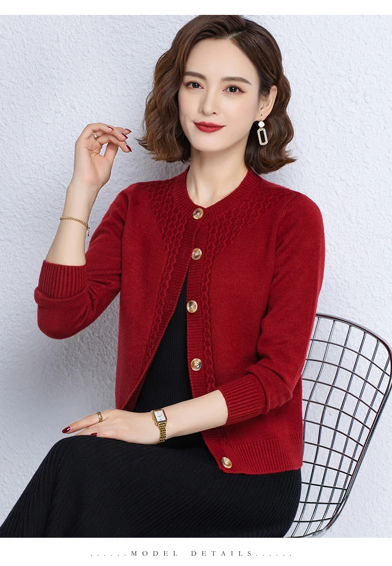 2025 New Round Neck Autumn Winter Knitted Cardigan Middle Aged Mother Knitwears Buttons Women's Sweater Coat свитер жен