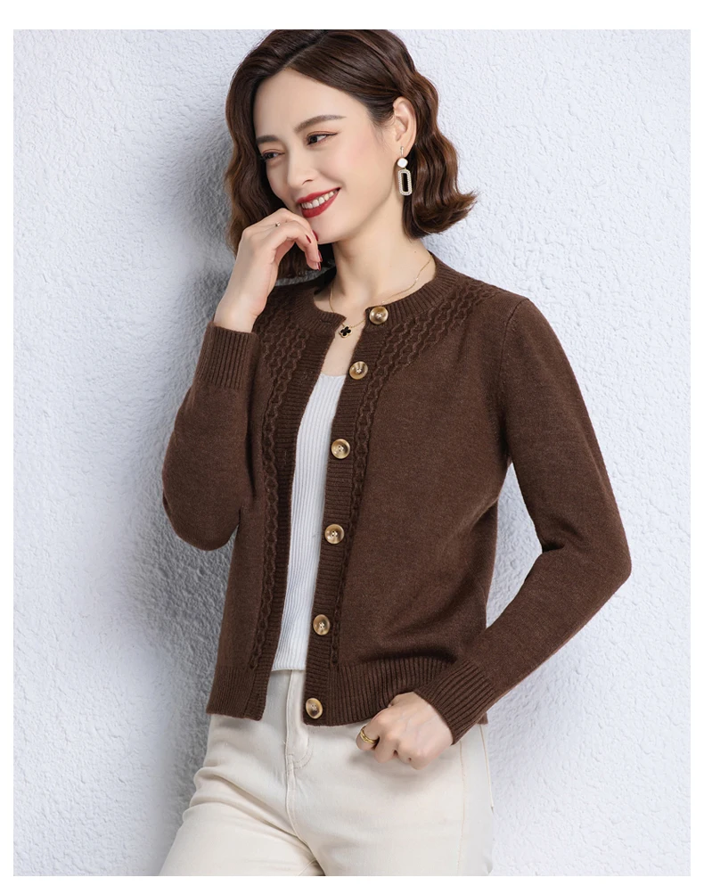 2025 New Round Neck Autumn Winter Knitted Cardigan Middle Aged Mother Knitwears Buttons Women's Sweater Coat свитер жен