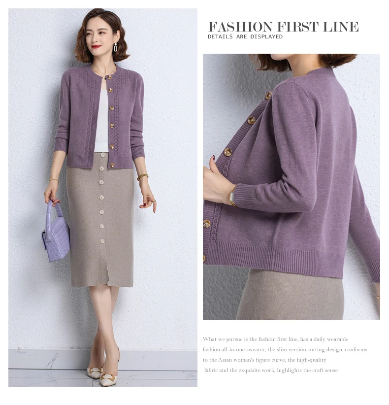 2025 New Round Neck Autumn Winter Knitted Cardigan Middle Aged Mother Knitwears Buttons Women's Sweater Coat свитер жен