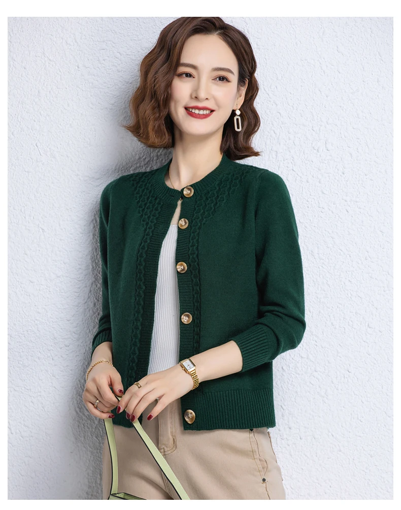 2025 New Round Neck Autumn Winter Knitted Cardigan Middle Aged Mother Knitwears Buttons Women's Sweater Coat свитер жен