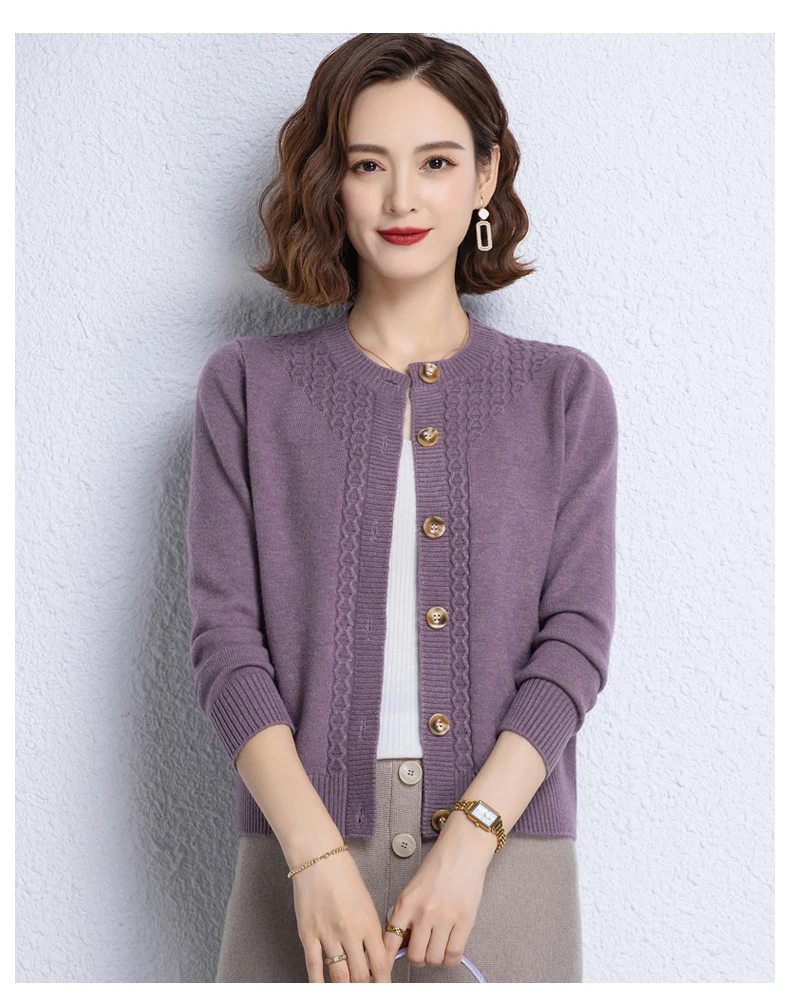 2025 New Round Neck Autumn Winter Knitted Cardigan Middle Aged Mother Knitwears Buttons Women's Sweater Coat свитер жен