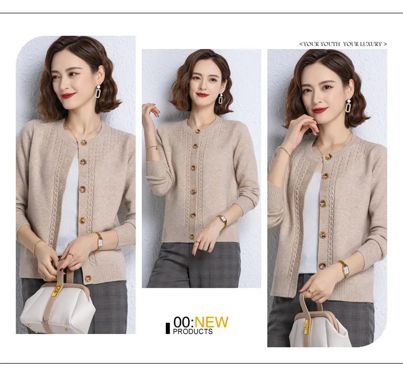 2025 New Round Neck Autumn Winter Knitted Cardigan Middle Aged Mother Knitwears Buttons Women's Sweater Coat свитер жен