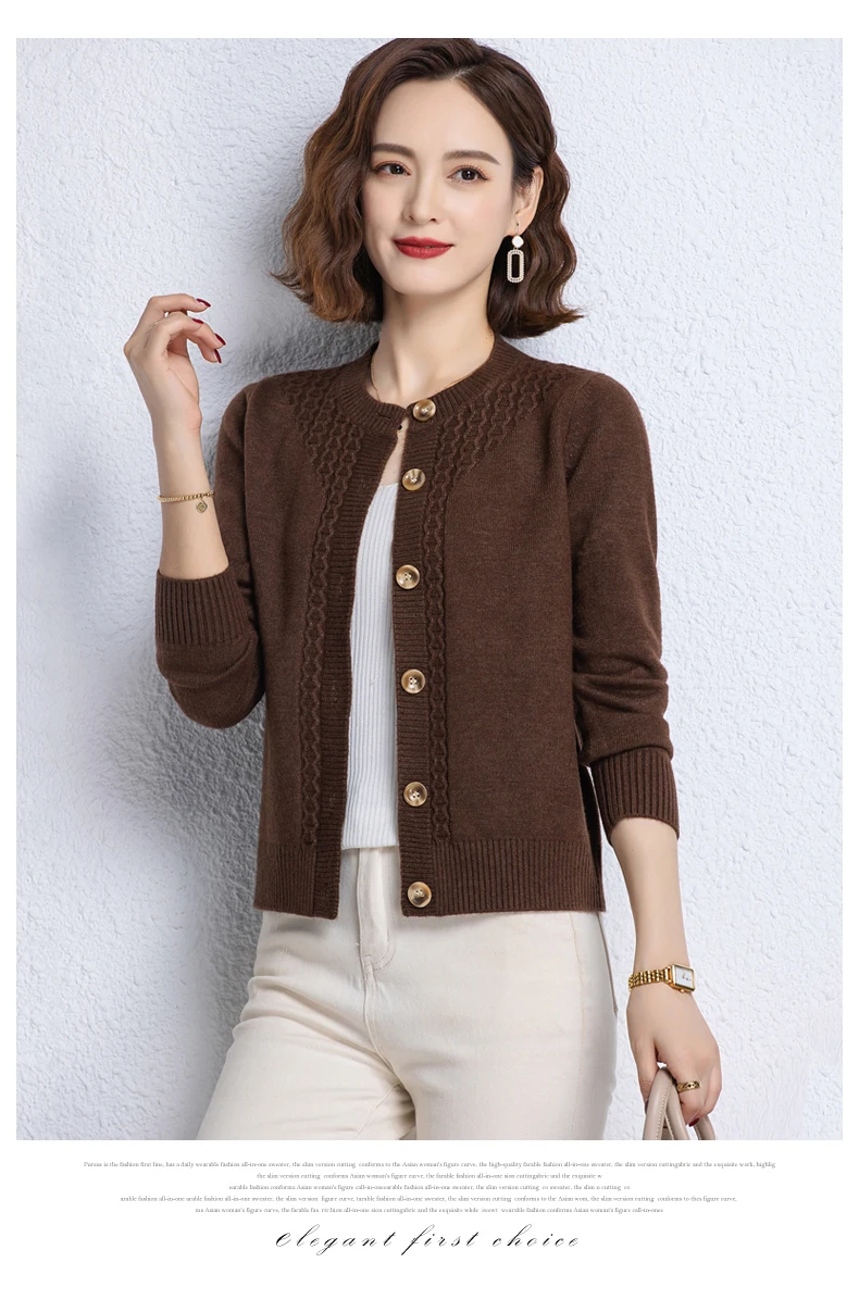 2025 New Round Neck Autumn Winter Knitted Cardigan Middle Aged Mother Knitwears Buttons Women's Sweater Coat свитер жен
