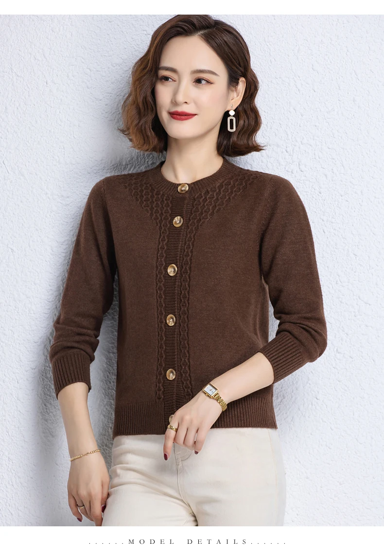2025 New Round Neck Autumn Winter Knitted Cardigan Middle Aged Mother Knitwears Buttons Women's Sweater Coat свитер жен