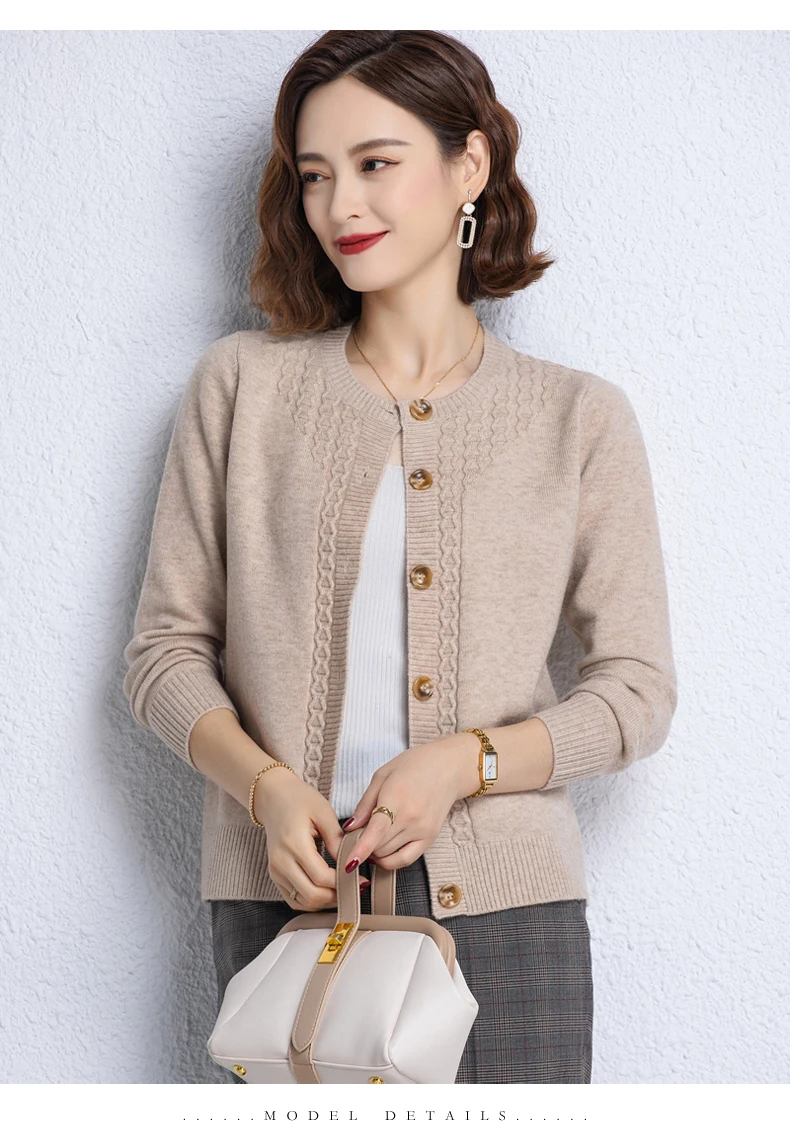 2025 New Round Neck Autumn Winter Knitted Cardigan Middle Aged Mother Knitwears Buttons Women's Sweater Coat свитер жен