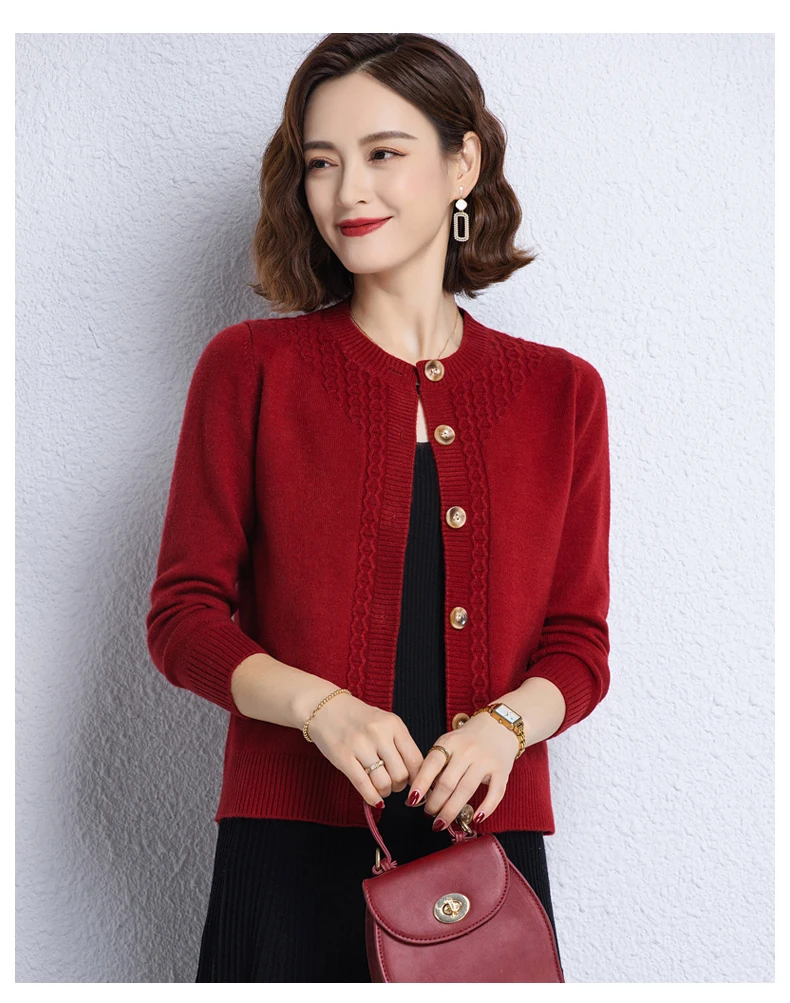 2025 New Round Neck Autumn Winter Knitted Cardigan Middle Aged Mother Knitwears Buttons Women's Sweater Coat свитер жен