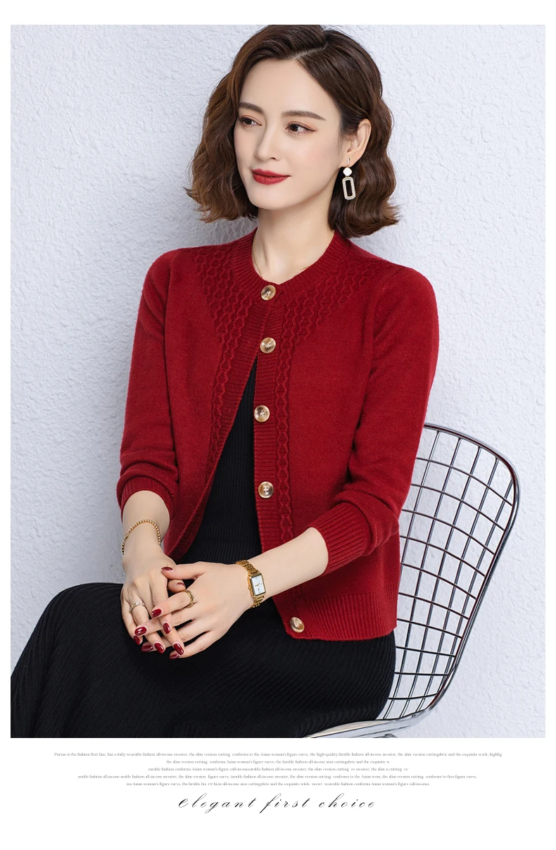 2025 New Round Neck Autumn Winter Knitted Cardigan Middle Aged Mother Knitwears Buttons Women's Sweater Coat свитер жен