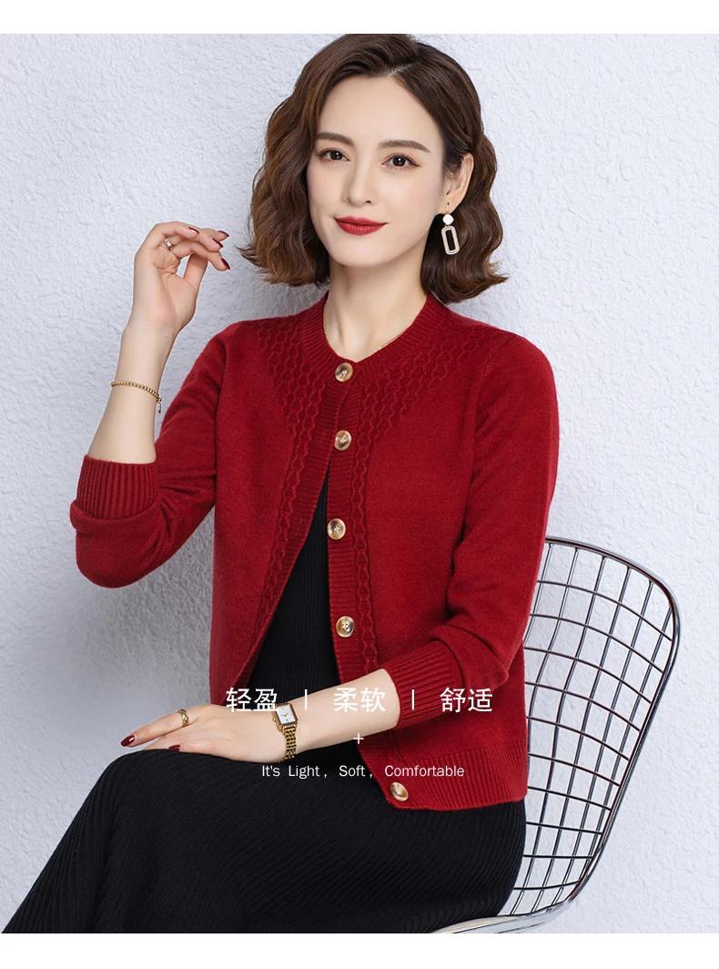 2025 New Round Neck Autumn Winter Knitted Cardigan Middle Aged Mother Knitwears Buttons Women's Sweater Coat свитер жен
