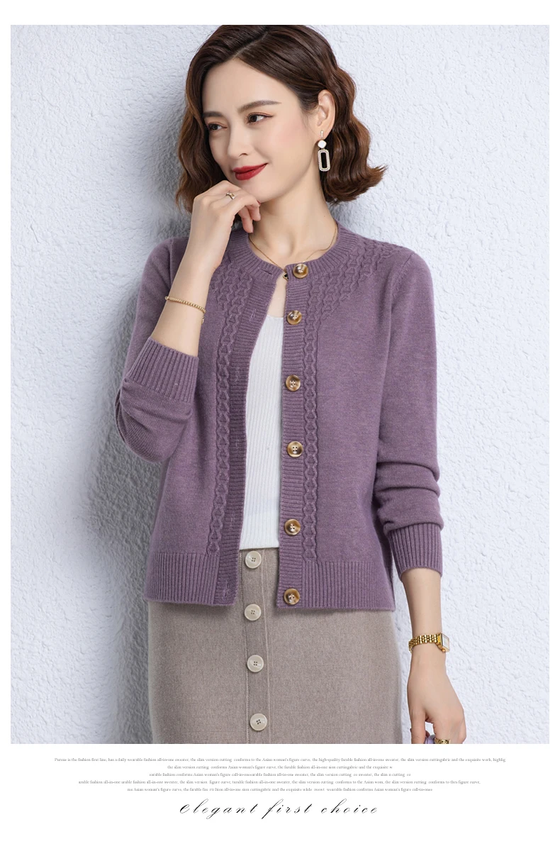 2025 New Round Neck Autumn Winter Knitted Cardigan Middle Aged Mother Knitwears Buttons Women's Sweater Coat свитер жен