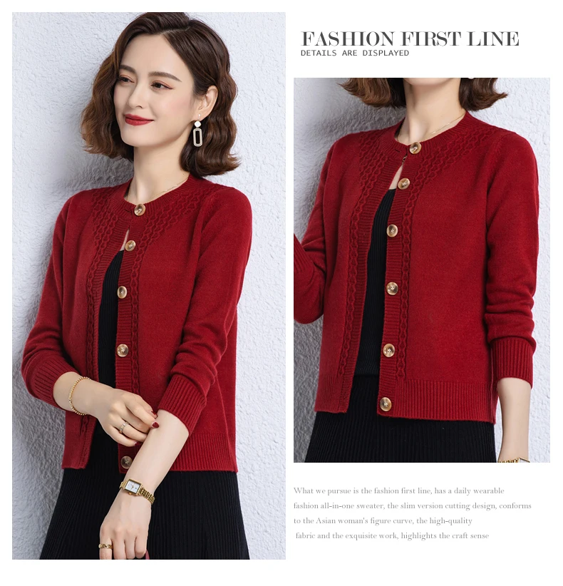 2025 New Round Neck Autumn Winter Knitted Cardigan Middle Aged Mother Knitwears Buttons Women's Sweater Coat свитер жен