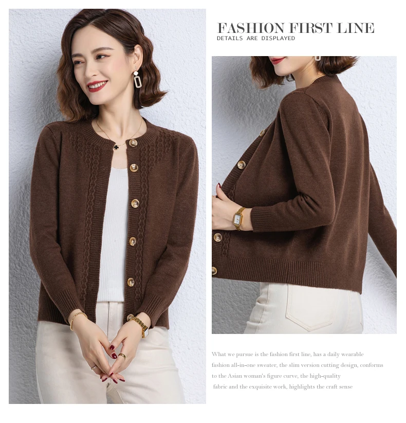 2025 New Round Neck Autumn Winter Knitted Cardigan Middle Aged Mother Knitwears Buttons Women's Sweater Coat свитер жен