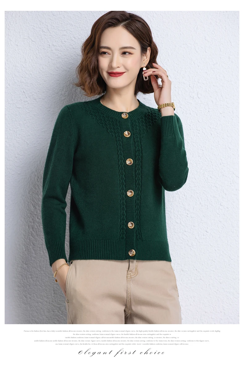 2025 New Round Neck Autumn Winter Knitted Cardigan Middle Aged Mother Knitwears Buttons Women's Sweater Coat свитер жен