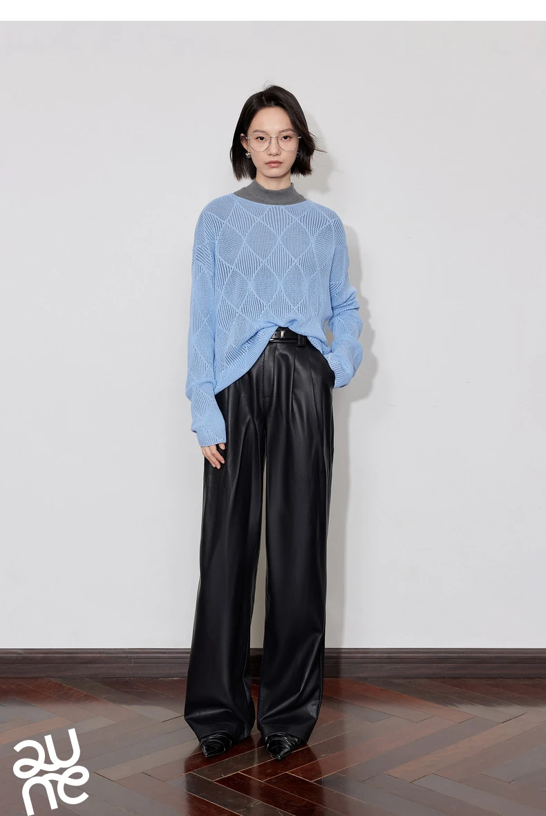 TOYOUTH Women Knitted Sweater 2024 Autumn New Style Diamond Hallow Out Pullover Round Neck Tops