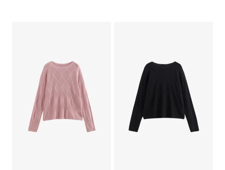 TOYOUTH Women Knitted Sweater 2024 Autumn New Style Diamond Hallow Out Pullover Round Neck Tops