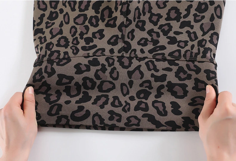 Autumn Winter Leopard Print Leggings Women's Velvet Pants Ankle Length High Waist Slim Elastic Warm Yoga Sport Leggings Women