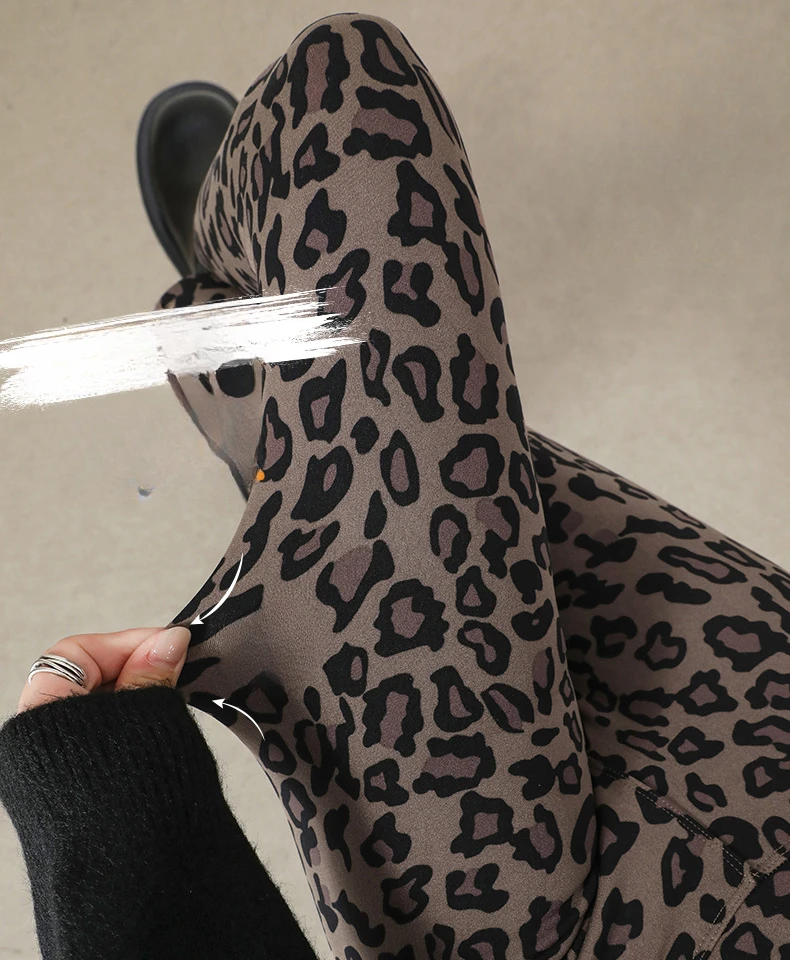 Autumn Winter Leopard Print Leggings Women's Velvet Pants Ankle Length High Waist Slim Elastic Warm Yoga Sport Leggings Women