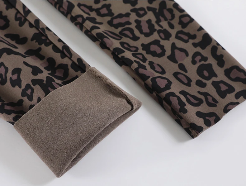 Autumn Winter Leopard Print Leggings Women's Velvet Pants Ankle Length High Waist Slim Elastic Warm Yoga Sport Leggings Women