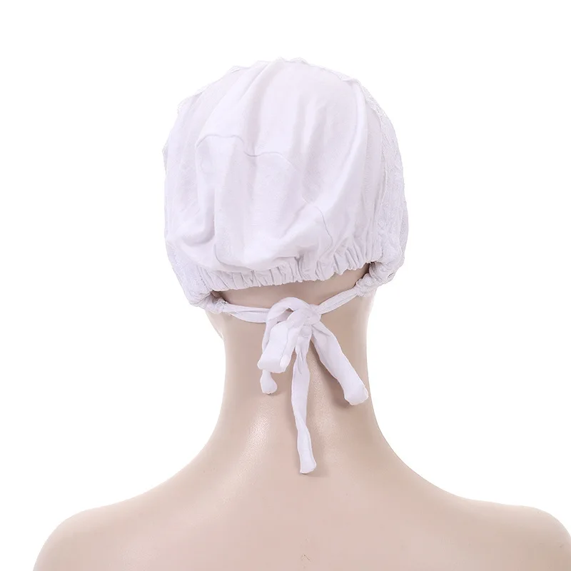Fashion Women Tie Straps Lace Turban Hat Muslim Under Scarf Hijab Cap Islamic Female Head Wraps Lady Hair Loss Beanie Bonnet