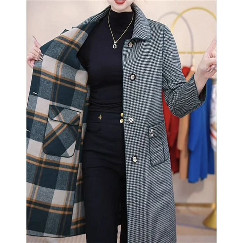 Double-Sided Plaid Coat For Women's Mid Length 2026 New Autumn and Winter New Korean Version Double-Sided Woolen Coat for Women
