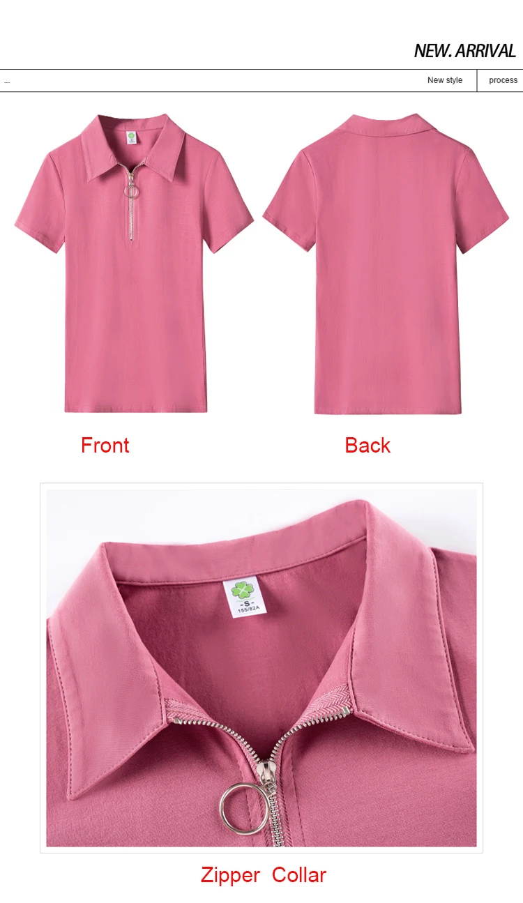 New 2024 Summer Women T Shirt Cotton Elegant Style Zipper Neck Fashion Office Lady Top Short Sleeve Polo For Women