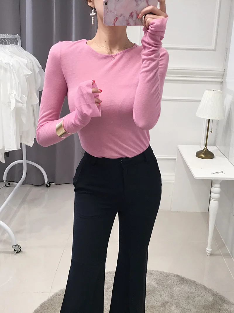 Sexy Shirt Women T-Shirt Long Sleeve Korean Style Slim Basic Elasticity Tshirt Top Womens Clothing T Shirt Femme