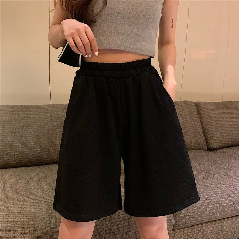 Women Shorts Summer Elastic Waist Korean Style Short High Waist Pants Fitness Running Shorts Harajuku Loose Casual Large Sports