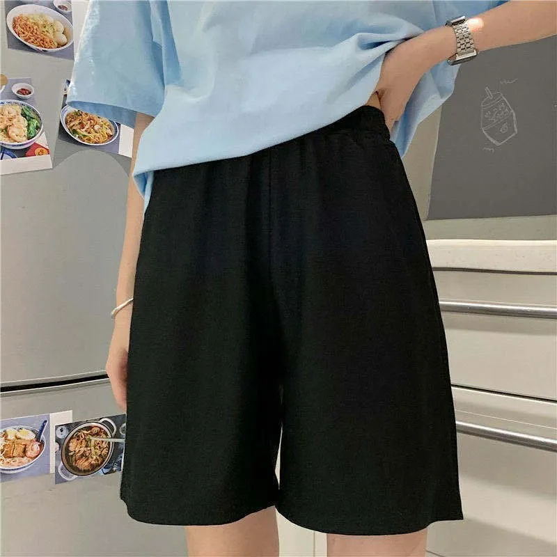 Women Shorts Summer Elastic Waist Korean Style Short High Waist Pants Fitness Running Shorts Harajuku Loose Casual Large Sports