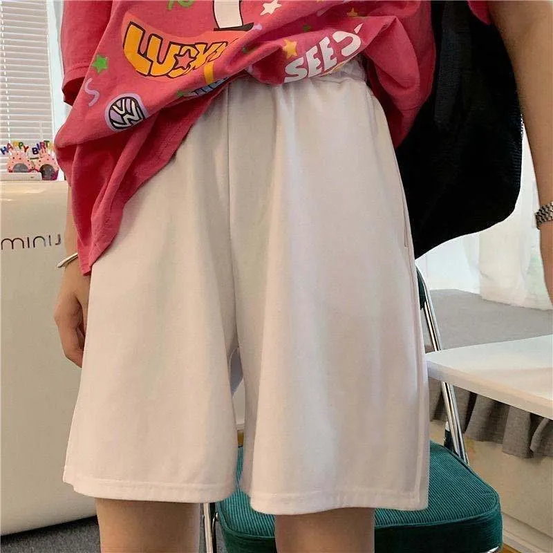 Women Shorts Summer Elastic Waist Korean Style Short High Waist Pants Fitness Running Shorts Harajuku Loose Casual Large Sports