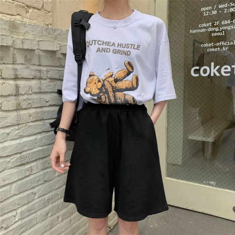 Women Shorts Summer Elastic Waist Korean Style Short High Waist Pants Fitness Running Shorts Harajuku Loose Casual Large Sports