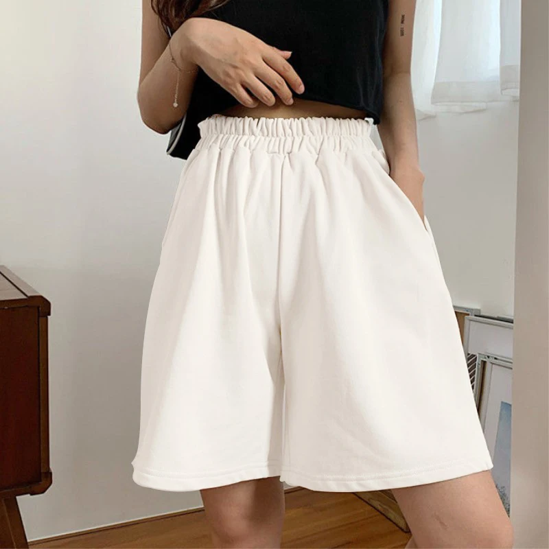 Women Shorts Summer Elastic Waist Korean Style Short High Waist Pants Fitness Running Shorts Harajuku Loose Casual Large Sports