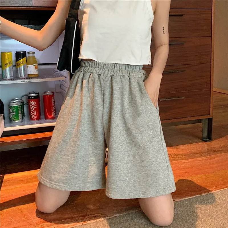 Women Shorts Summer Elastic Waist Korean Style Short High Waist Pants Fitness Running Shorts Harajuku Loose Casual Large Sports