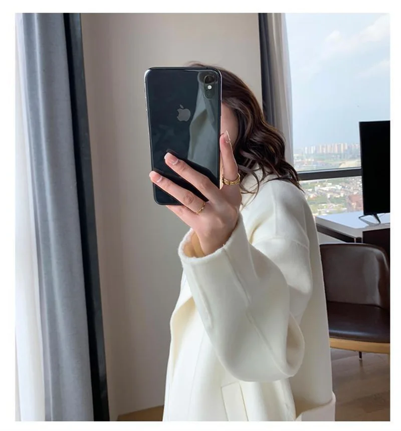 White Woolen Coat Women Autumn And Winter High-End Fashion Temperament Long Thick Blended Wool Windbreaker Female Jacket Belt 99
