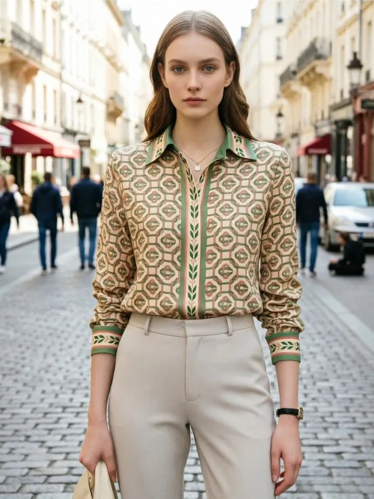 New Spring Office Ladies Shirts Fashion Printed Women's Blouses France Style Tops Blusas Mujer