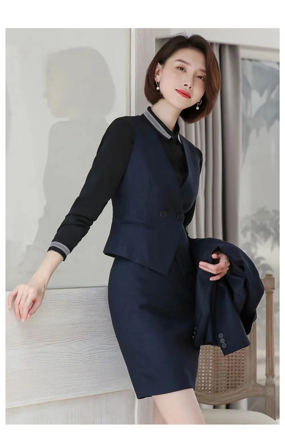 Women's Suit Vest Lapel Double-Breasted Business Slim Fit Sleeveless Women Office Work Female Waistcoat Short Vest Outerwear