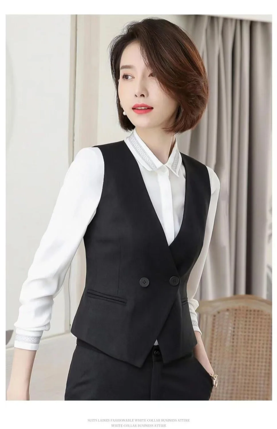 Women's Suit Vest Lapel Double-Breasted Business Slim Fit Sleeveless Women Office Work Female Waistcoat Short Vest Outerwear