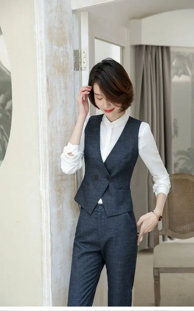 Women's Suit Vest Lapel Double-Breasted Business Slim Fit Sleeveless Women Office Work Female Waistcoat Short Vest Outerwear