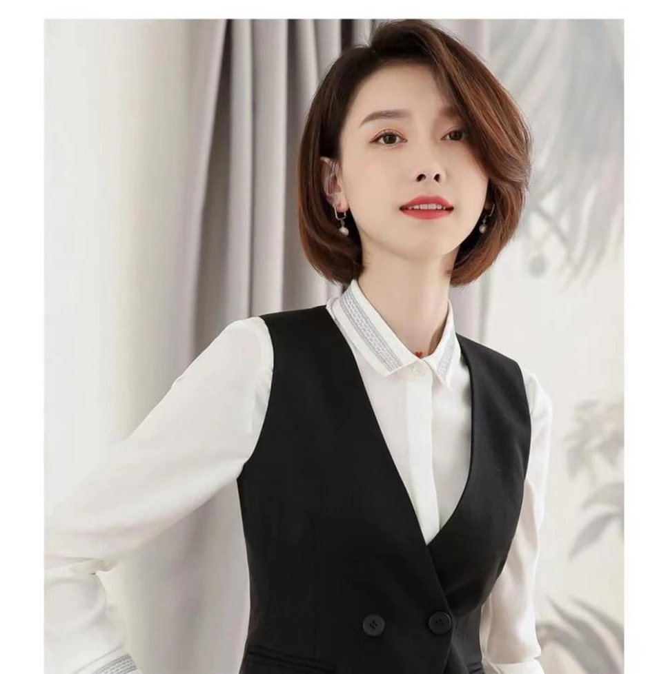 Women's Suit Vest Lapel Double-Breasted Business Slim Fit Sleeveless Women Office Work Female Waistcoat Short Vest Outerwear