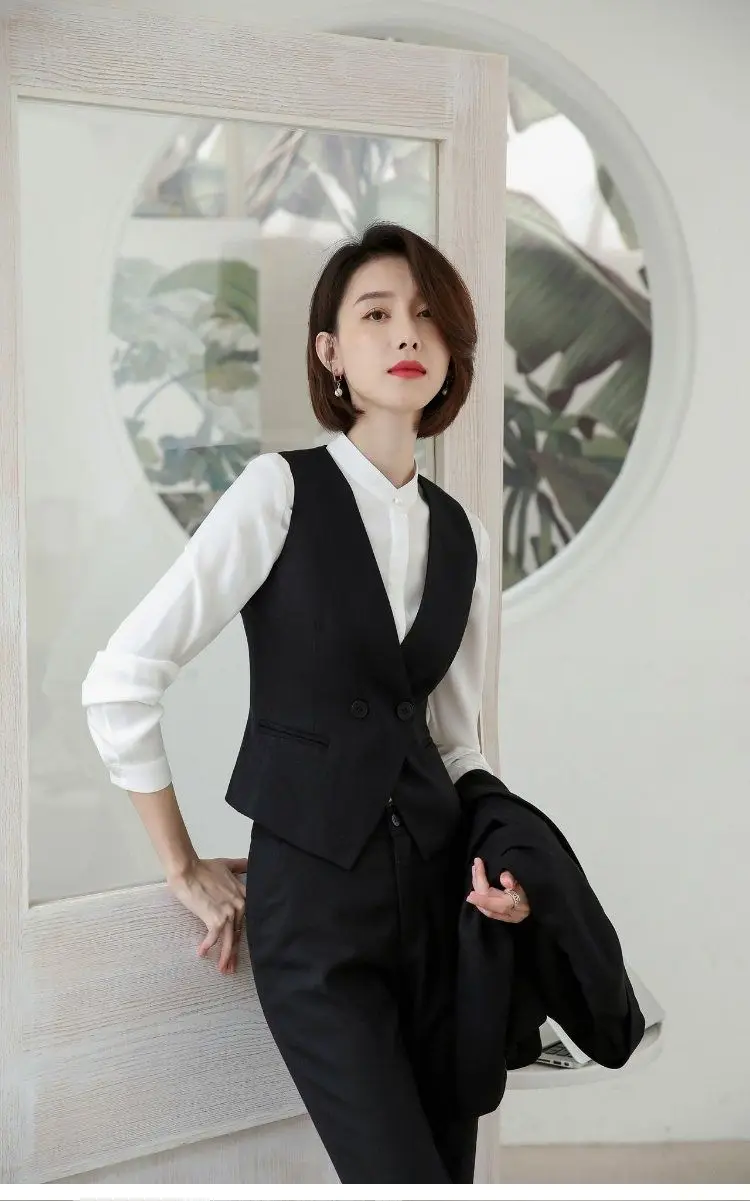 Women's Suit Vest Lapel Double-Breasted Business Slim Fit Sleeveless Women Office Work Female Waistcoat Short Vest Outerwear