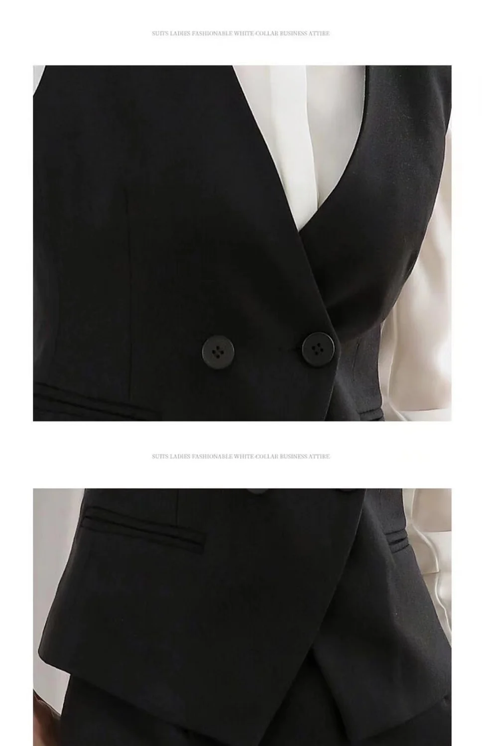 Women's Suit Vest Lapel Double-Breasted Business Slim Fit Sleeveless Women Office Work Female Waistcoat Short Vest Outerwear