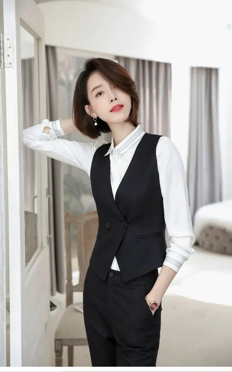 Women's Suit Vest Lapel Double-Breasted Business Slim Fit Sleeveless Women Office Work Female Waistcoat Short Vest Outerwear