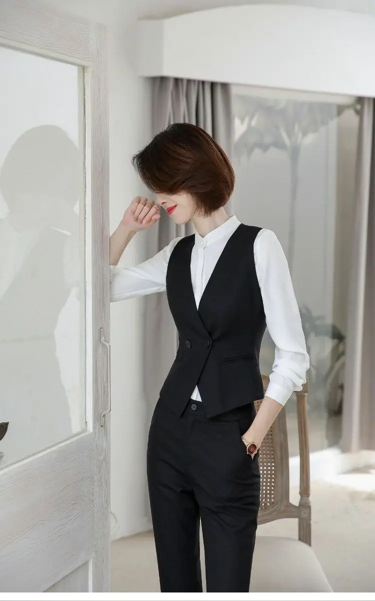 Women's Suit Vest Lapel Double-Breasted Business Slim Fit Sleeveless Women Office Work Female Waistcoat Short Vest Outerwear