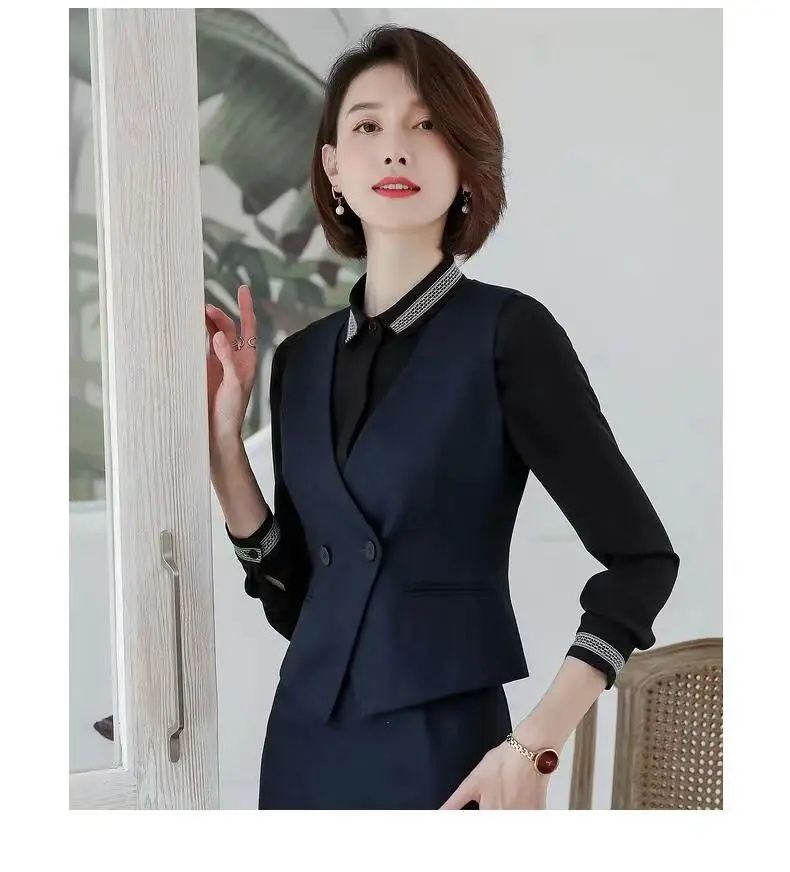 Women's Suit Vest Lapel Double-Breasted Business Slim Fit Sleeveless Women Office Work Female Waistcoat Short Vest Outerwear